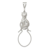 Cat Sitting on Holder Charm Pendant in Real 925 Sterling Silver