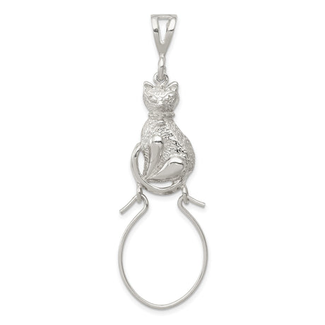 Cat Sitting on Holder Charm Pendant in Real 925 Sterling Silver