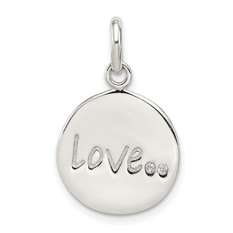 Sterling Silver Love Pendant with Cubic Zirconia Accents, Round Charm Symbolizing Affection