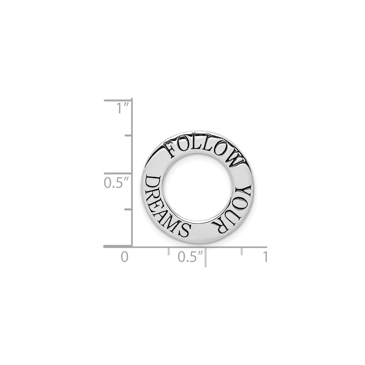 Sterling Silver Round Pendant with Follow Your Dreams Message, Inspirational Charm for Women