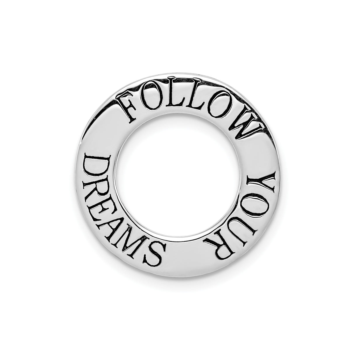 Sterling Silver Round Pendant with Follow Your Dreams Message, Inspirational Charm for Women