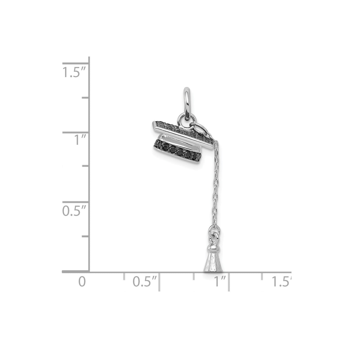Graduation Day Cap with Black CZ Stones and Tassel Charm Pendant in Real 925 Sterling Silver