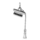 Graduation Day Cap with Black CZ Stones and Tassel Charm Pendant in Real 925 Sterling Silver