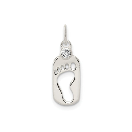 Sterling Silver Pendant with Cubic Zirconia, Baby Footprint Motherhood Keepsake Charm