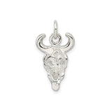 Sterling Silver Buffalo Skull Pendant with Horned Detail, Western Tribal Biker Style for Men