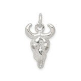 Sterling Silver Buffalo Skull Pendant with Horned Detail, Western Tribal Biker Style for Men