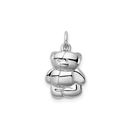 Sterling Silver Teddy Bear Pendant Charm, Three-Dimensional Polished Design, Animal Keepsake Jewelry