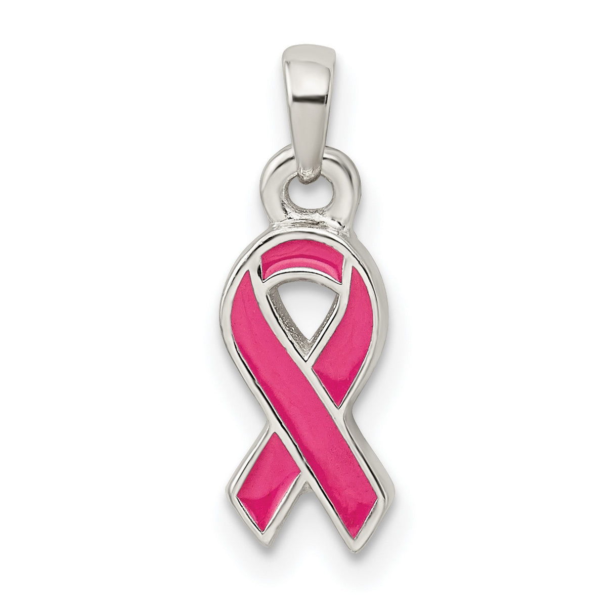 Sterling Silver Pink Ribbon Pendant with Enamel, Breast Cancer Awareness Jewelry for Women