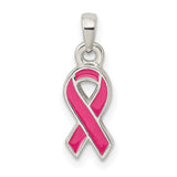 Sterling Silver Pink Ribbon Pendant with Enamel, Breast Cancer Awareness Jewelry for Women