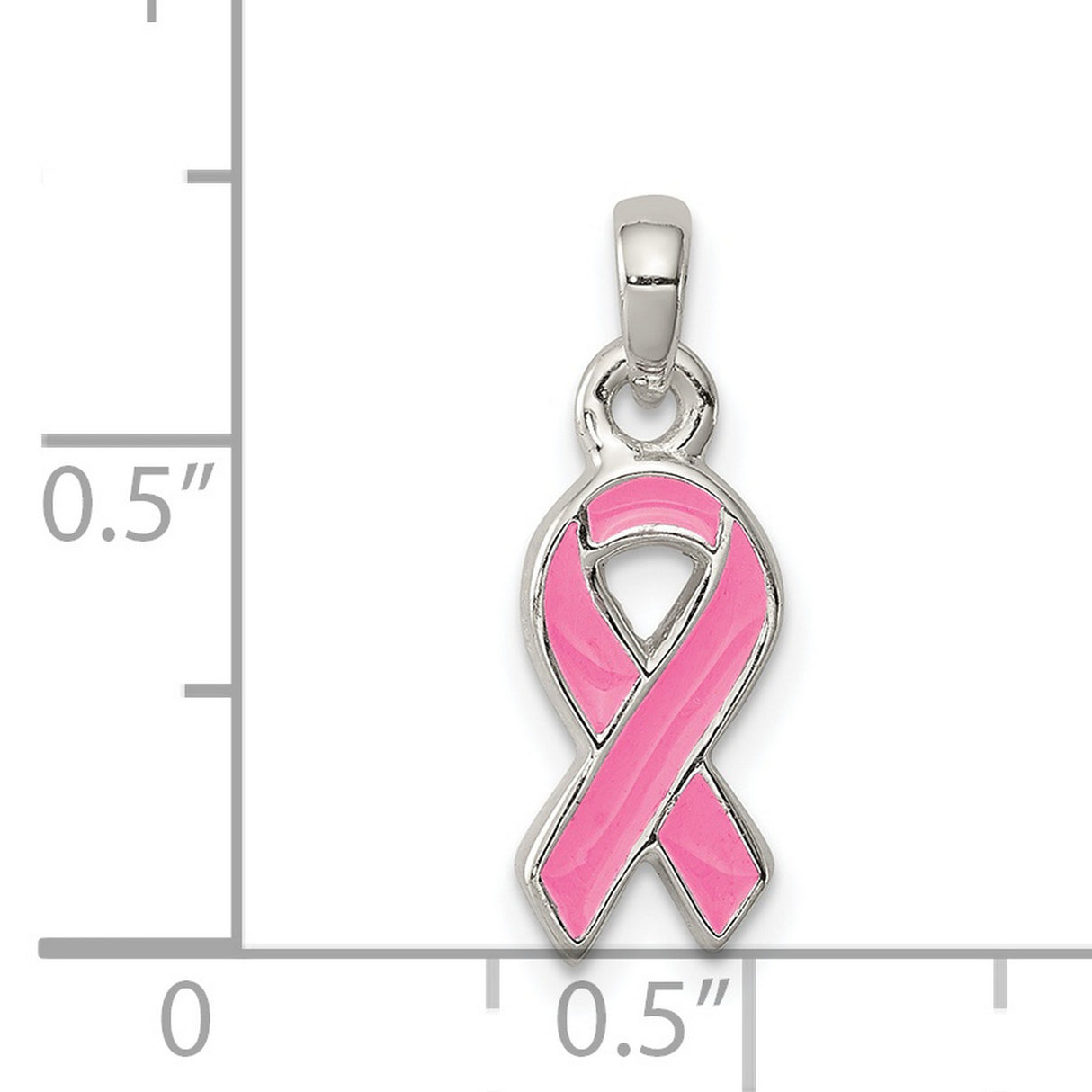 Sterling Silver Pink Ribbon Pendant with Enamel, Breast Cancer Awareness Jewelry for Women