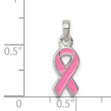Sterling Silver Pink Ribbon Pendant with Enamel, Breast Cancer Awareness Jewelry for Women