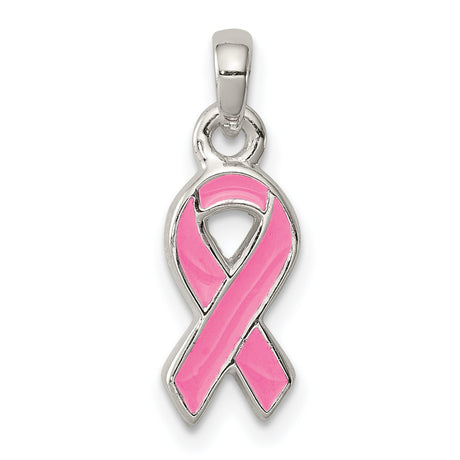 Sterling Silver Pink Ribbon Pendant with Enamel, Breast Cancer Awareness Jewelry for Women