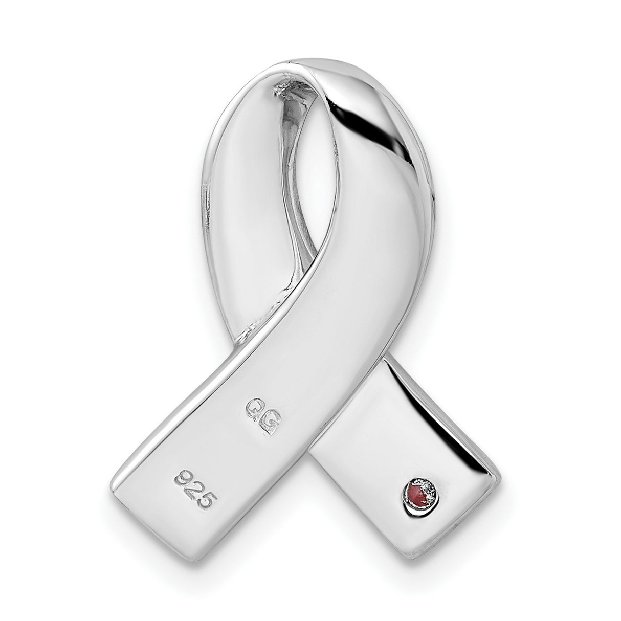 Sterling Silver Awareness Ribbon Pendant with Cubic Zirconia, Pink Stone, Breast Cancer Tribute