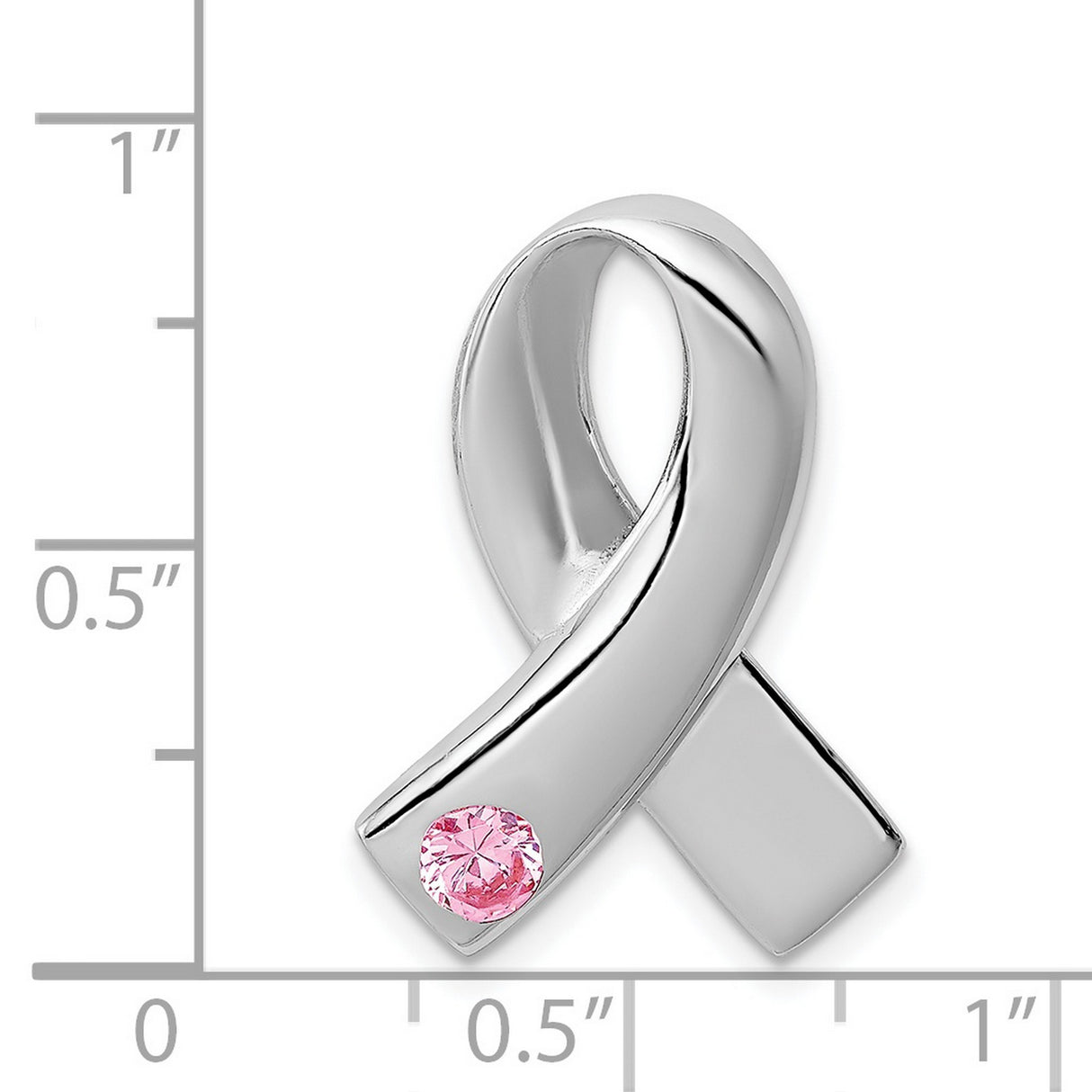 Sterling Silver Awareness Ribbon Pendant with Cubic Zirconia, Pink Stone, Breast Cancer Tribute
