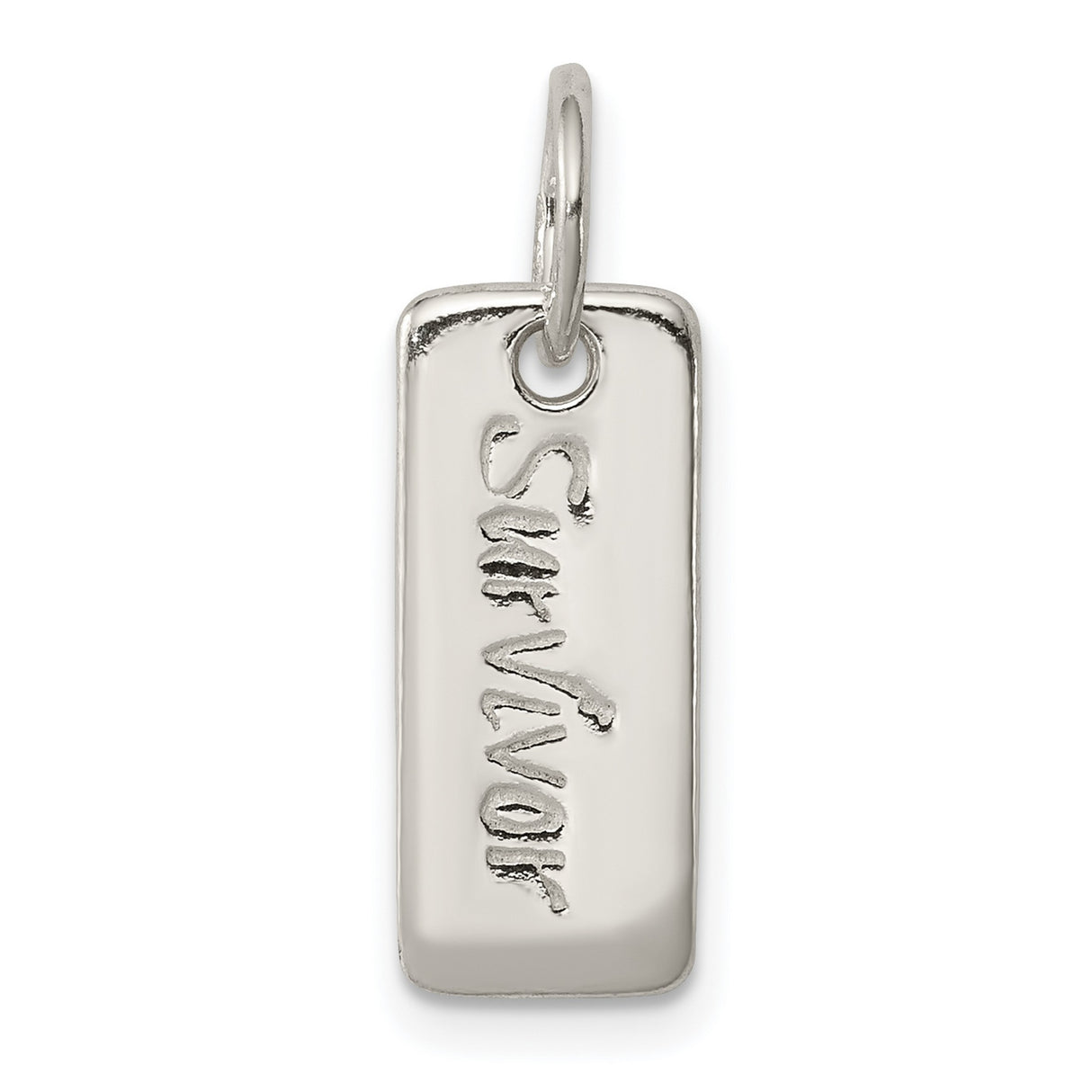 Sterling Silver Survivor Pendant, Rectangular Charm Symbolizing Strength and Resilience