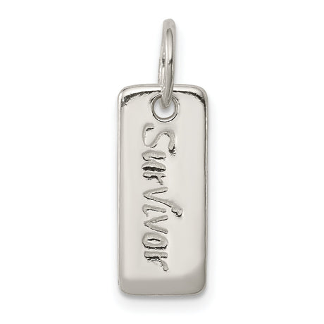 Sterling Silver Survivor Pendant, Rectangular Charm Symbolizing Strength and Resilience