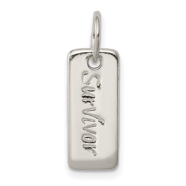 Sterling Silver Survivor Pendant, Rectangular Charm Symbolizing Strength and Resilience