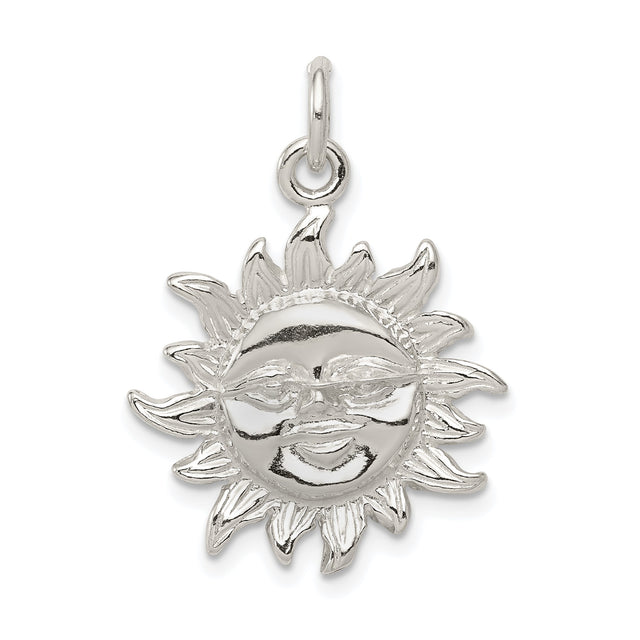 Sterling Silver Sun Face Pendant with Radiant Rays and Smiling Detail