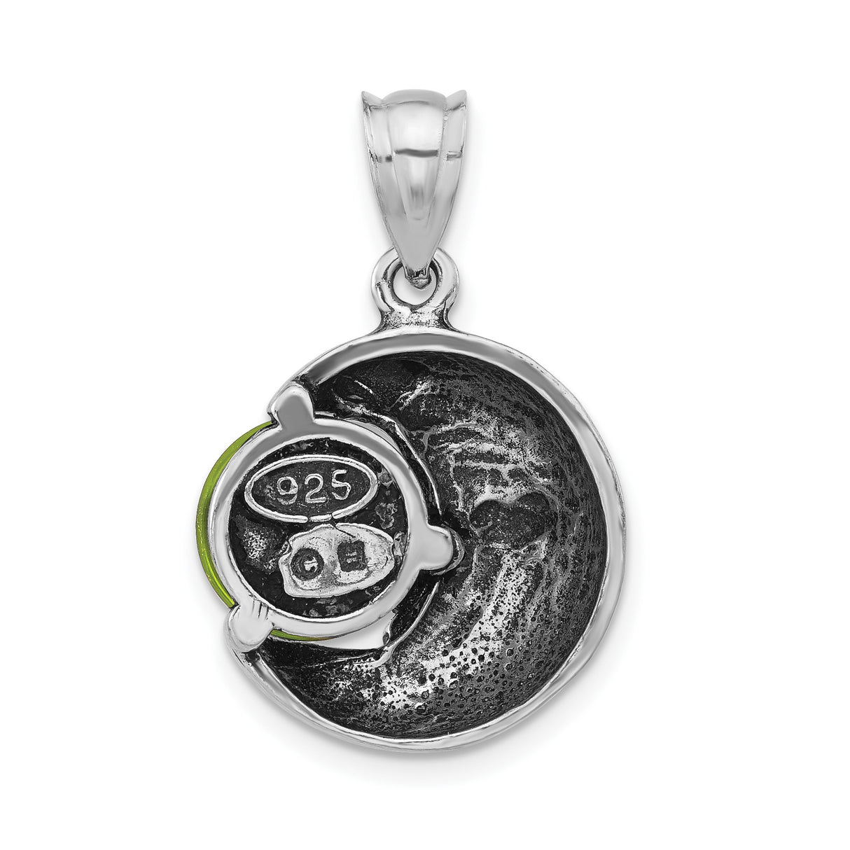 Sterling Silver Crescent Moon Face Pendant with Green Glass Orb, Celestial Boho Jewelry for Women