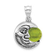Sterling Silver Crescent Moon Face Pendant with Green Glass Orb, Celestial Boho Jewelry for Women