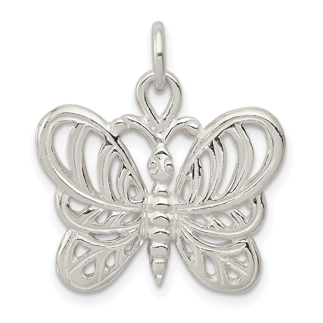 Polished Butterfly Charm Pendant in Real 925 Sterling Silver