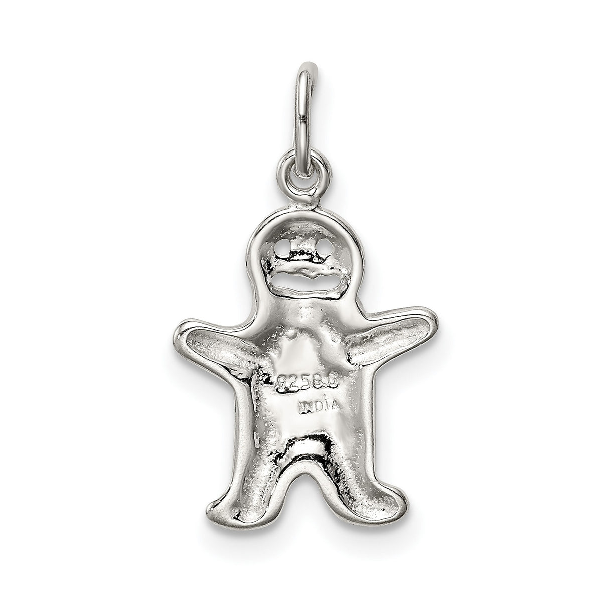 Polished Gingerbread Man with Blue Accents Charm Pendant in Real 925 Sterling Silver