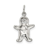 Polished Gingerbread Man with Blue Accents Charm Pendant in Real 925 Sterling Silver