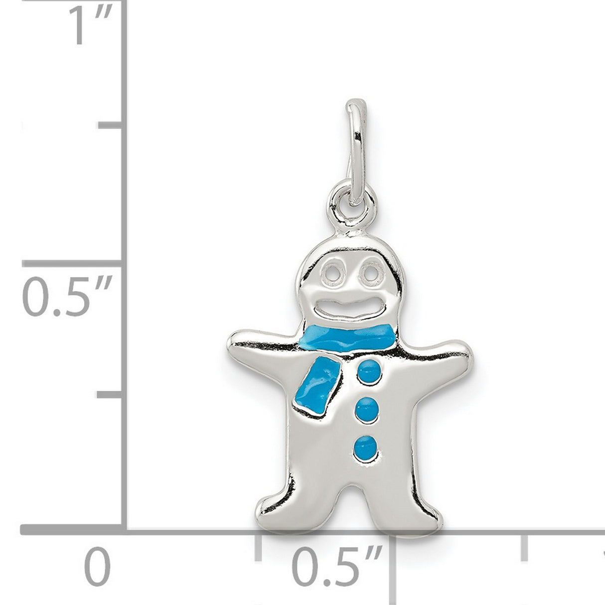 Polished Gingerbread Man with Blue Accents Charm Pendant in Real 925 Sterling Silver