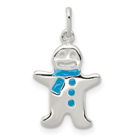 Polished Gingerbread Man with Blue Accents Charm Pendant in Real 925 Sterling Silver