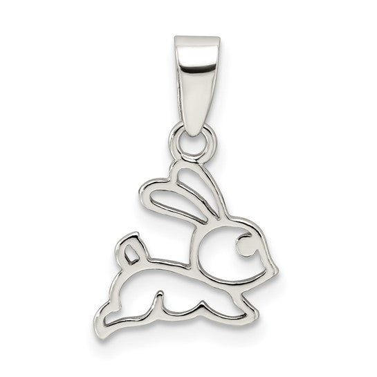 Sterling Silver Bunny Pendant with Open Outline Rabbit Design, Minimalist Animal Charm