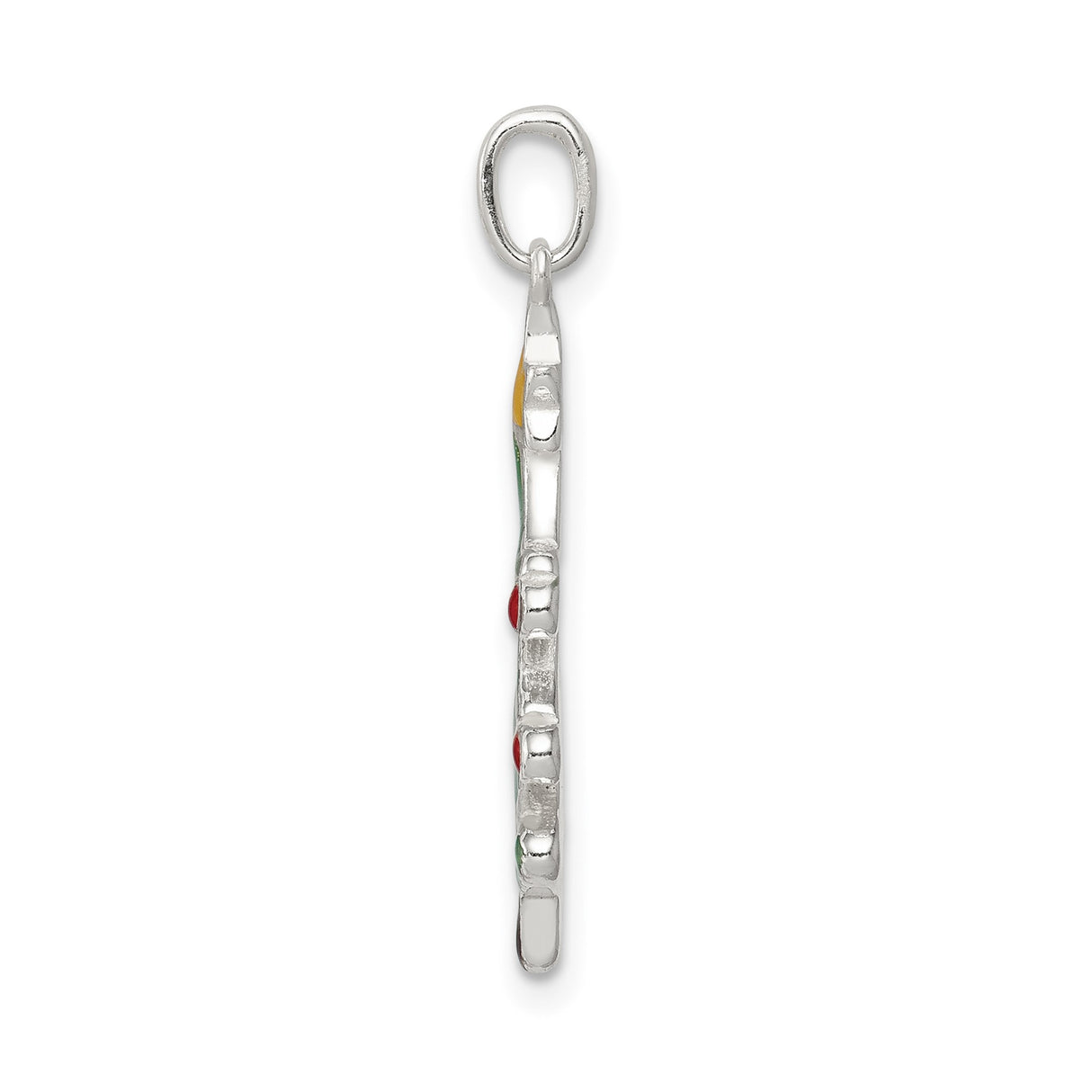 Sterling Silver Christmas Tree Pendant with Green Enamel, Red Accents, Yellow Star Topper