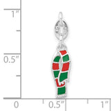 Green and Red Winter Christmas Scarf Charm Pendant in Real 925 Sterling Silver