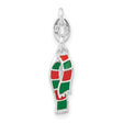 Green and Red Winter Christmas Scarf Charm Pendant in Real 925 Sterling Silver
