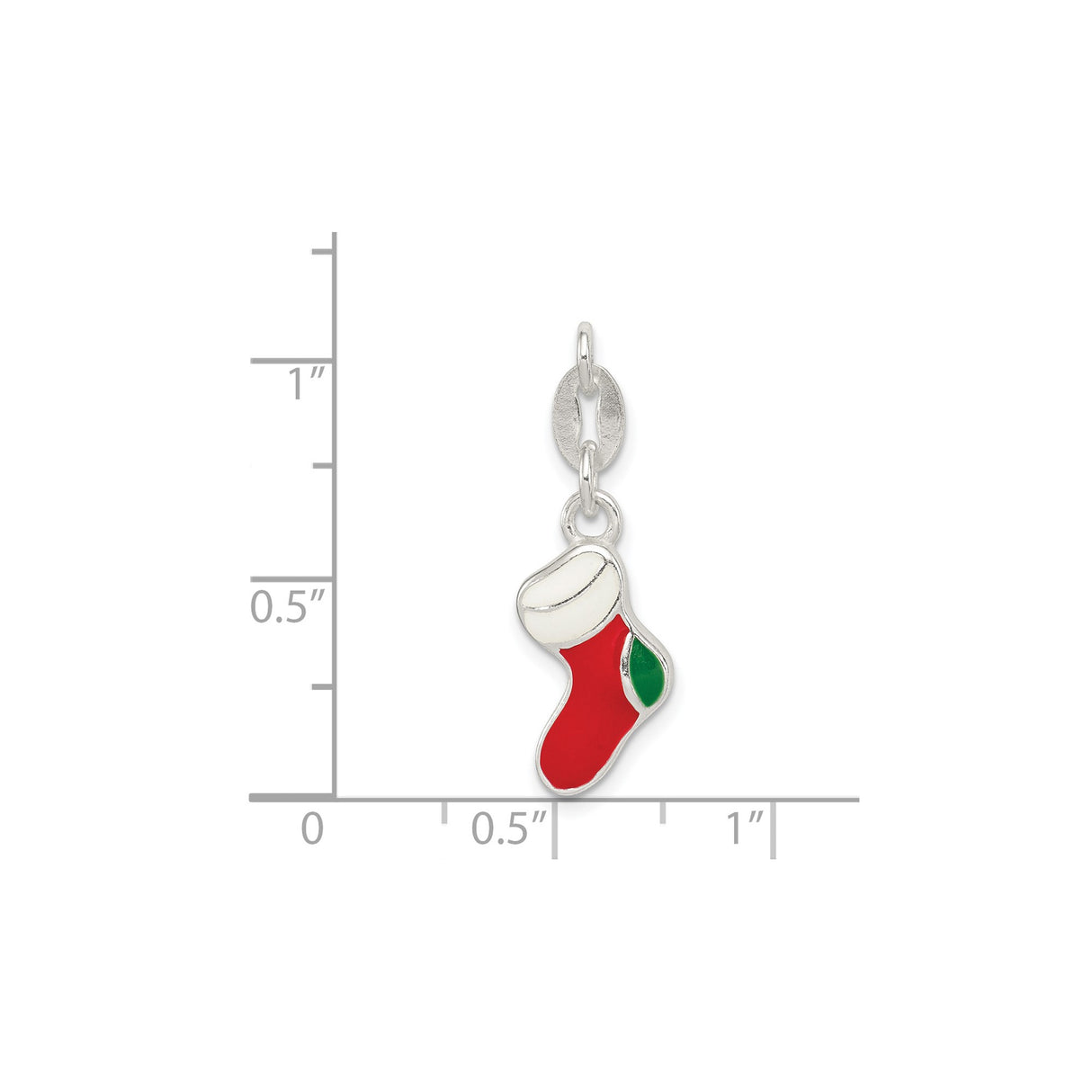 Sterling Silver Christmas Stocking Charm Pendant with Red Green White Enamel