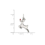 Sterling Silver Reindeer Pendant with Red Nose, Christmas Holiday Charm for Women and Girls