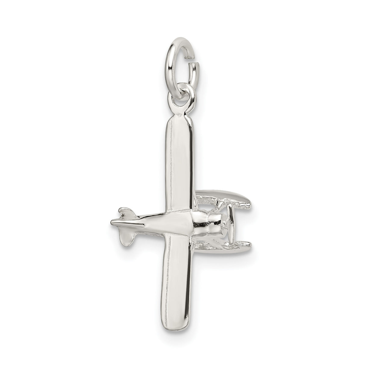 Polished Floatplane Charm Pendant in Real 925 Sterling Silver