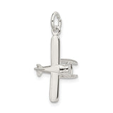 Polished Floatplane Charm Pendant in Real 925 Sterling Silver
