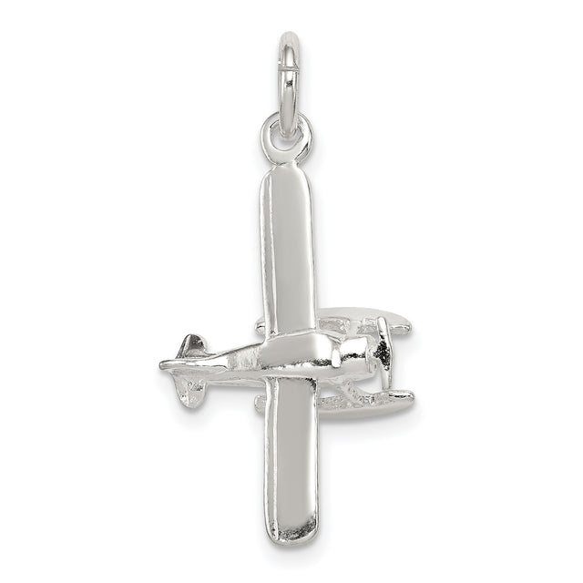 Polished Floatplane Charm Pendant in Real 925 Sterling Silver