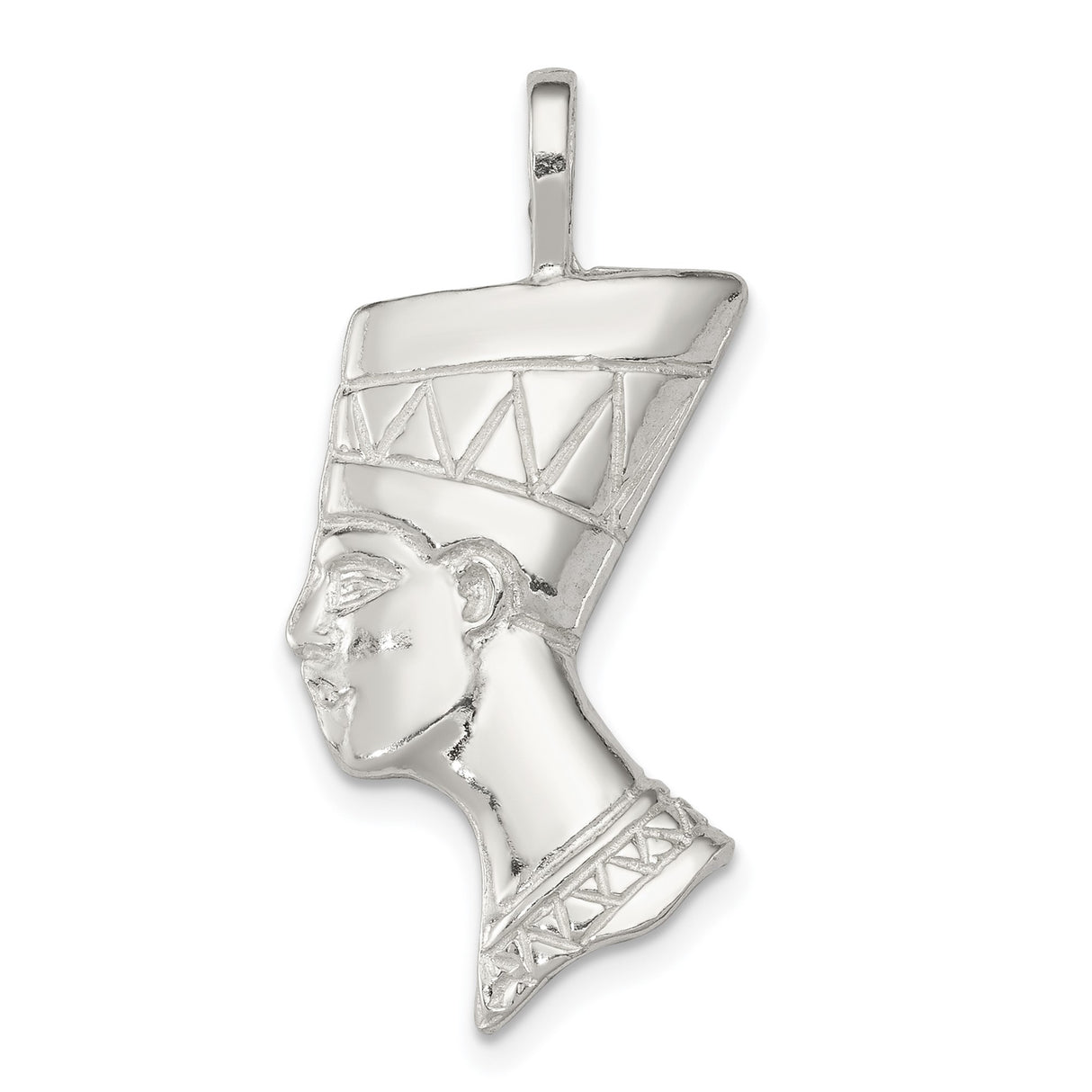 Sterling Silver Nefertiti Pendant with Detailed Headdress, Afrocentric Egyptian Queen Jewelry