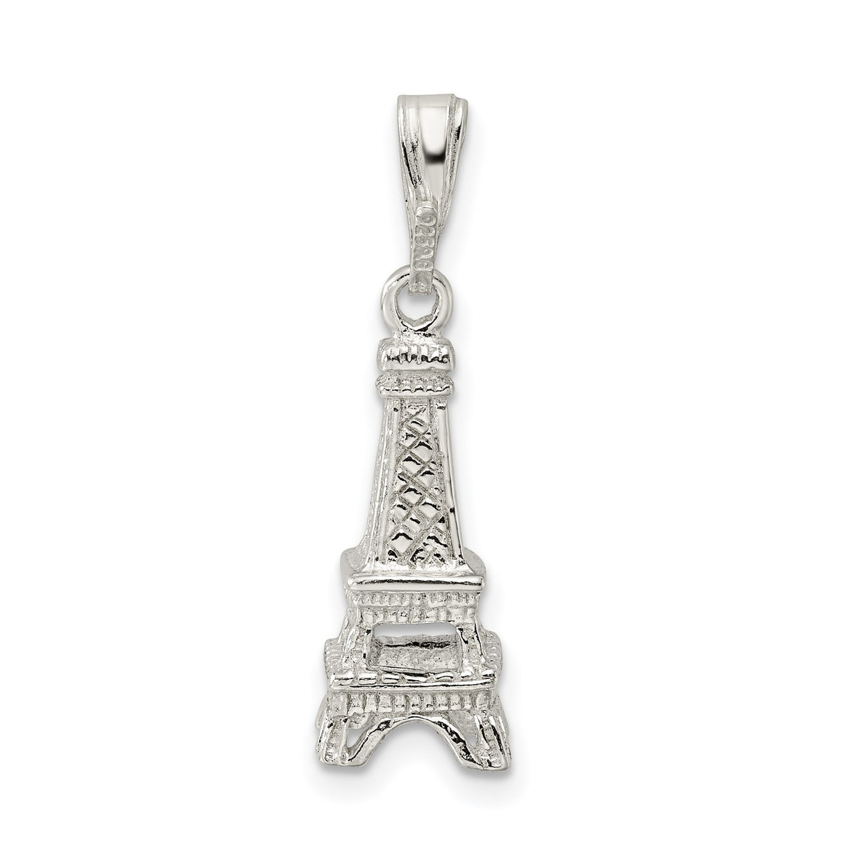 Sterling Silver Eiffel Tower Pendant Charm with Detailed Paris Landmark Design