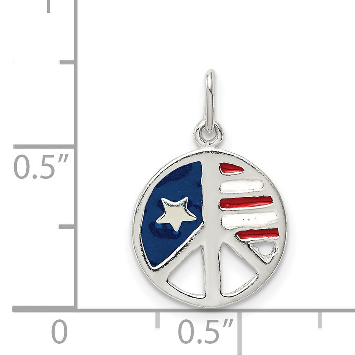 Sterling Silver Peace Sign Pendant with American Flag Red White Blue Enamel, Patriotic Design
