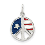 Sterling Silver Peace Sign Pendant with American Flag Red White Blue Enamel, Patriotic Design