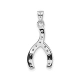 Sterling Silver Wishbone Pendant with Cubic Zirconia Accents, Symbol of Hope and Luck