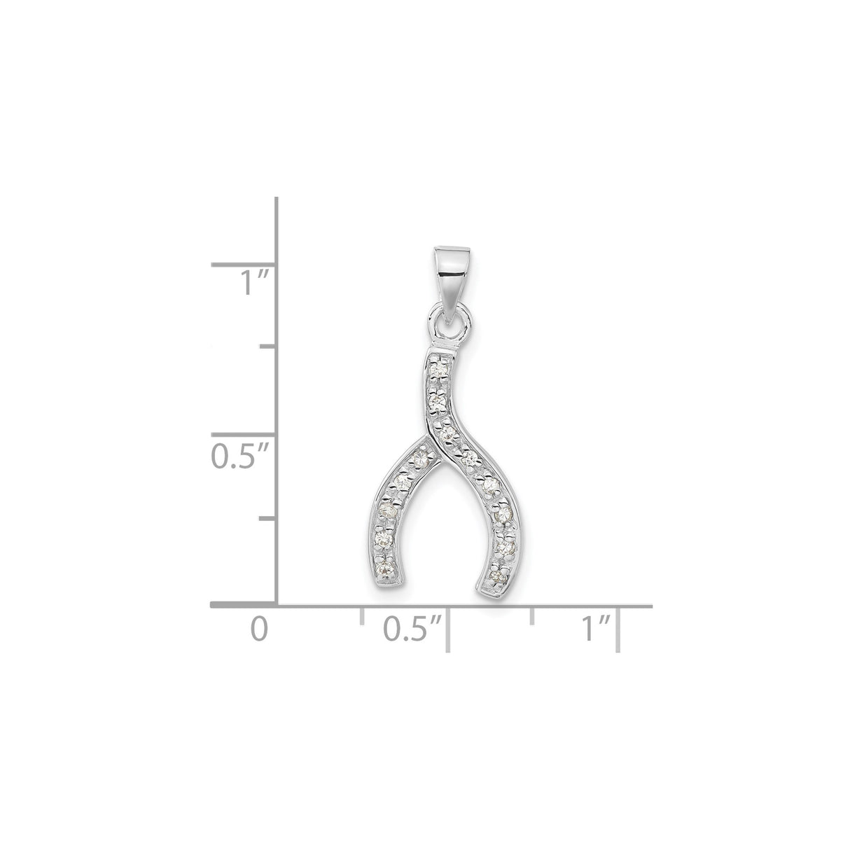 Sterling Silver Wishbone Pendant with Cubic Zirconia Accents, Symbol of Hope and Luck