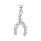 Sterling Silver Wishbone Pendant with Cubic Zirconia Accents, Symbol of Hope and Luck