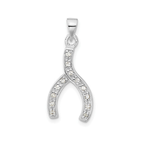 Sterling Silver Wishbone Pendant with Cubic Zirconia Accents, Symbol of Hope and Luck