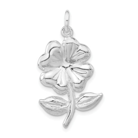 Sterling Silver Four-Leaf Clover Pendant with Two-Leaf Design, Lucky Charm for Women