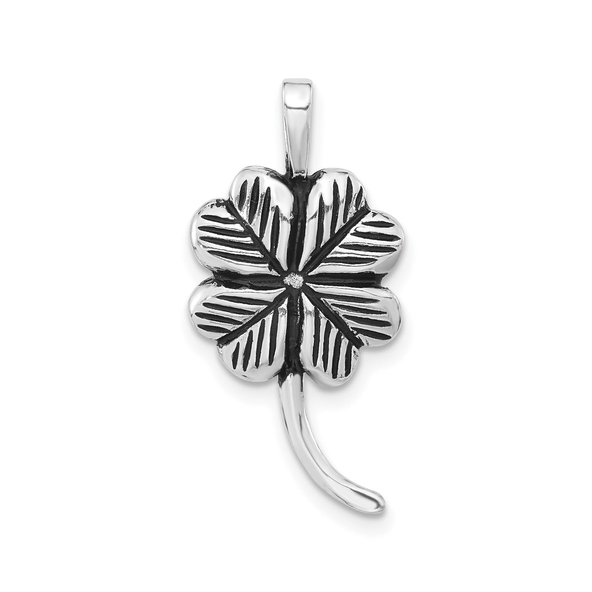 Sterling Silver Four-Leaf Clover Pendant, Textured Celtic Lucky Charm for Women and Unisex Wear