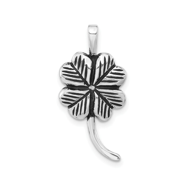 Sterling Silver Four-Leaf Clover Pendant, Textured Celtic Lucky Charm for Women and Unisex Wear
