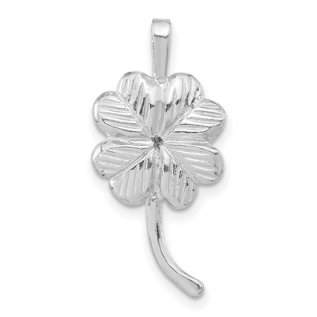Polished and Textured Clover Chain Slide Charm Pendant in Real 925 Sterling Silver